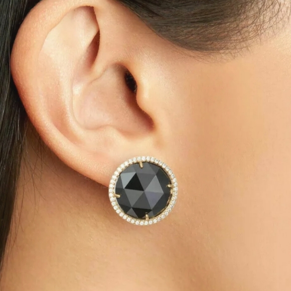 ♠️Kate Spade cubic zirconia she has spark earrings Black Faux Diamond round New - Picture 10 of 11